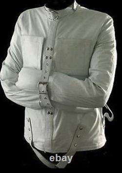 100% Real Cow White Leather Straitjacket Heavy Duty Leather Straight Jacket