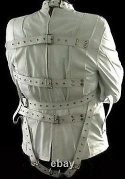 100% Real Cow White Leather Straitjacket Heavy Duty Leather Straight Jacket