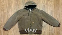 Carhartt Vintage Distressed Heavy Duty Hooded Brown Work Jacket Size Large