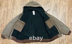 Carhartt Vintage Distressed Heavy Duty Hooded Brown Work Jacket Size Large