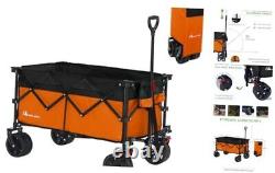 Collapsible Folding Wagon Cart Heavy Duty Folding Garden Portable Large Orange