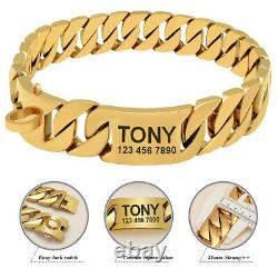 Dog Chain Collar Cuban Link Heavy Duty Stainless with Custom Personalized Name