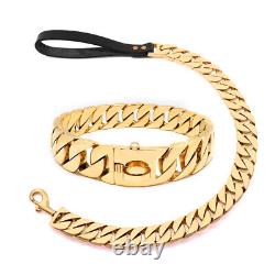 Gold Large Dog Chain Choker Collar and Leash set Stainless Steel Heavy Duty