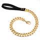 Heavy Duty Dog Chain Leash for Large Dogs Leather Handle Strong Thick Lead Gold
