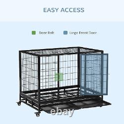 Heavy Duty Dog Crate Cage for Extra Large Dogs With Lockable Wheels Removable Tray