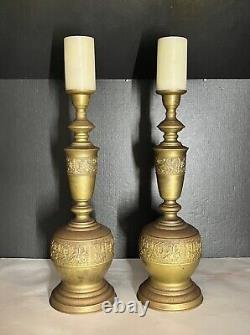 Intage Pair of large and heavy duty brass candle holders 22
