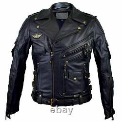 Men Genuine Lambskin Leather Premium Super Heavy Duty Biker Black Coat Jacket