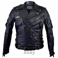 Men's Real Goat Leather Premium Leather Motorcycle Biker Black Heavy Duty Jacket