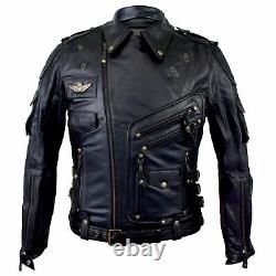 Men's Real Goat Leather Premium Leather Motorcycle Biker Black Heavy Duty Jacket