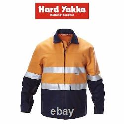 Mens Hard Yakka Hi-Vis Jacket Zip Cotton Heavy Duty Tradie Lined Work Y06545
