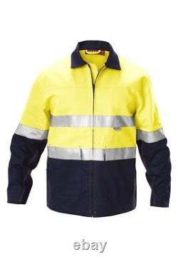 Mens Hard Yakka Hi-Vis Jacket Zip Cotton Heavy Duty Tradie Winter Work Y06545