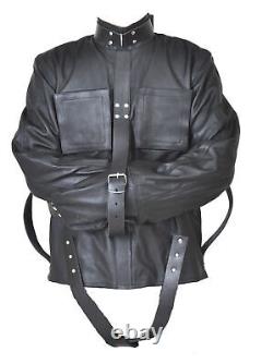 Pure Cow Black Leather Straitjacket Heavy Duty Leather Straight Jacket