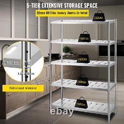 VEVOR Garage Shelf Heavy Duty Shelving 5-Tier 47.2x17.7x70.9in Stainless Steel