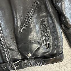 Vintage Genuine Leather Motorcycle Jacket Mens Large Heavy Duty Thick Zippers