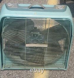 Vintage Heavy Duty Large Box Fan Kenmore Automatic Blue Thermostat